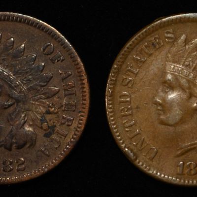 Sale Photo Thumbnail #161: (2) 1882 INDIAN HEAD CENTS  XF-AU