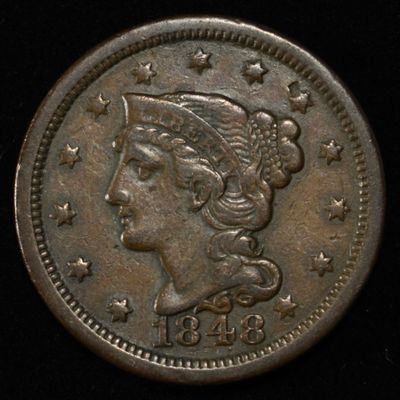Sale Photo Thumbnail #143: 1848 BRAIDED HAIR LARGE CENT AU
