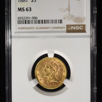 Sale Photo Thumbnail #447: 1881 $5 LIBERTY GOLD NGC MS63