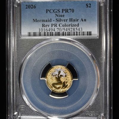Sale Photo Thumbnail #431: 2026 $2 NIUE MERMAID-SILVER HAIR AU PCGS PR70