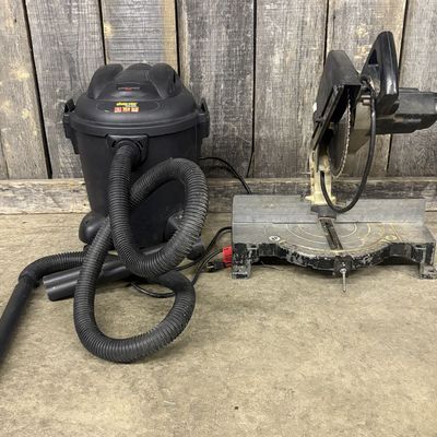 Two Power Tools Comprising a Shop-Vac Wet Dry Vacuum and a Miter Saw