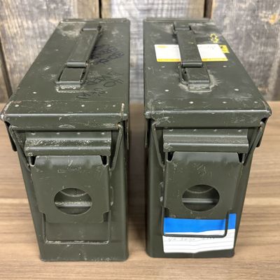 Two US Military Surplus Metal Ammunition Cans