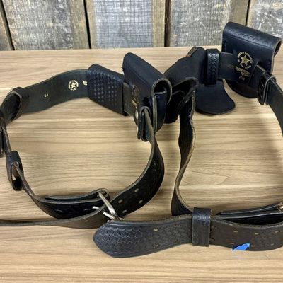 Two Boston Leather Basketweave Law Enforcement Duty Belts and Pouches