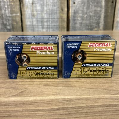 A Pair of Boxes of Federal Premium Personal Defense 45 Auto Ammunition