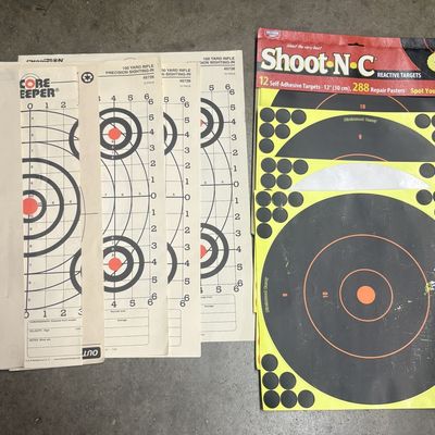 A Collection of Shooting Targets Including Champion Precision Sighting-In and Birchwood Casey Shoot-N-C Reactive Targets
