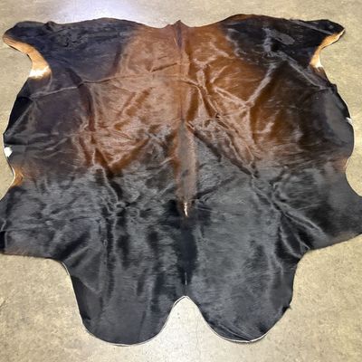 Large Tricolor Cowhide Rug in Black and Mahogany Brown