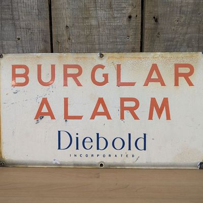 Vintage Porcelain Enamel Diebold Incorporated Burglar Alarm Sign