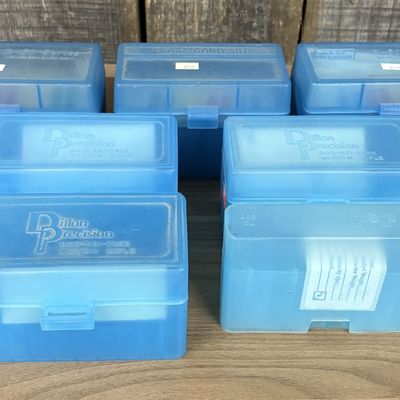A Collection of Dillon Precision and MTM Case-Gard Plastic Ammunition Storage Boxes