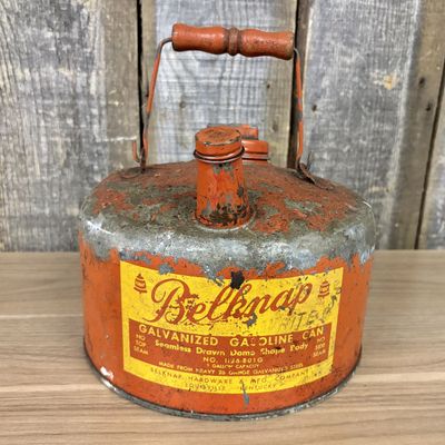 Belknap Galvanized One Gallon Gasoline Can with Lithographed Label