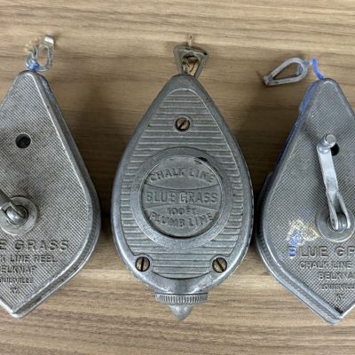 Three Blue Grass Aluminum Chalk Line Reel Plumb Bobs