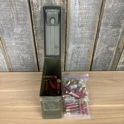 A Collection of Winchester and Federal 12 Gauge Shotgun Shells and an M19A1 Ammunition Can