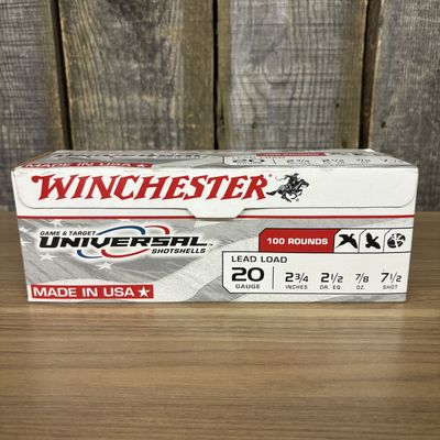 A Box of Winchester Game and Target Universal 20 Gauge Shotshells 100 Rounds