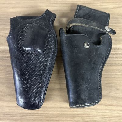 Two Vintage Black Leather Revolver Holsters Including Bianchi Model 2800