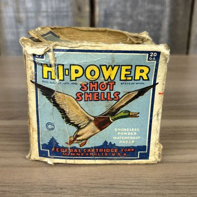 A Collection of Vintage Federal Hi-Power 20 Gauge Shotgun Shells in Original Box