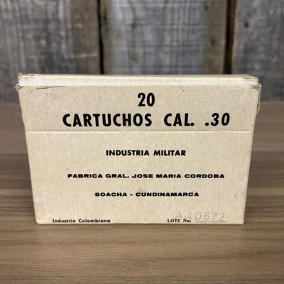 A Full Box of Twenty Colombian Industria Militar Caliber .30 Cartridges
