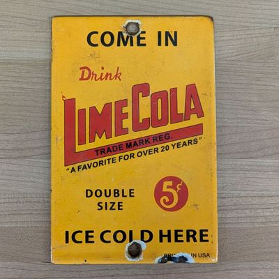Vintage Lime Cola Porcelain Enamel Soda Advertising Sign