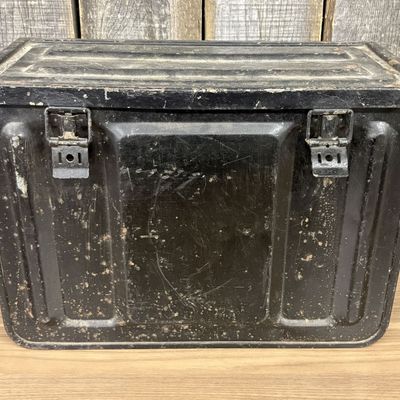 Vintage Black Painted Metal Storage Chest