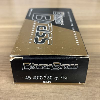 A Box of Blazer Brass 45 Auto 230 Grain FMJ Ammunition