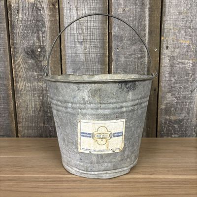 Vintage Belknap Blue Grass Galvanized Steel Bucket with Original Label
