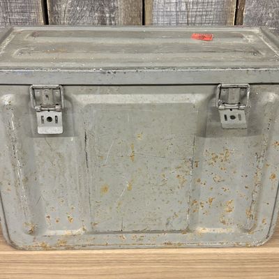 Vintage Industrial Steel Storage Trunk with Latch Closures