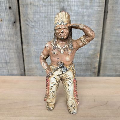 Cast Iron Native American Indian Chief Saluting Still Bank