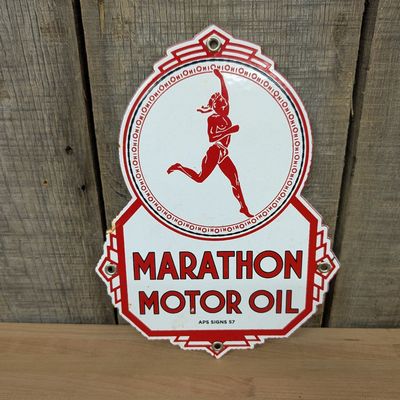 APS Signs 57 Marathon Motor Oil Die-Cut Porcelain Enamel Advertising Sign