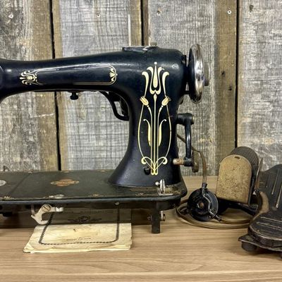 Vintage Belknap Blue Grass Portable Electric Sewing Machine and Accessories