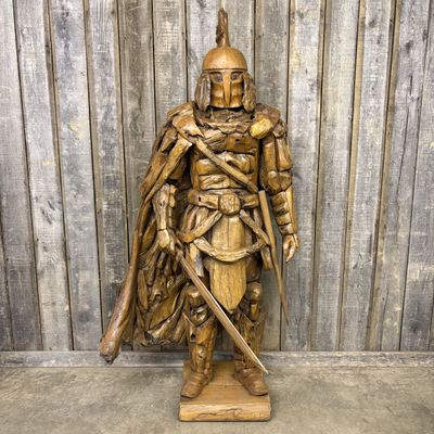 Large Scale Assembled Wood Spartan Warrior Sculpture