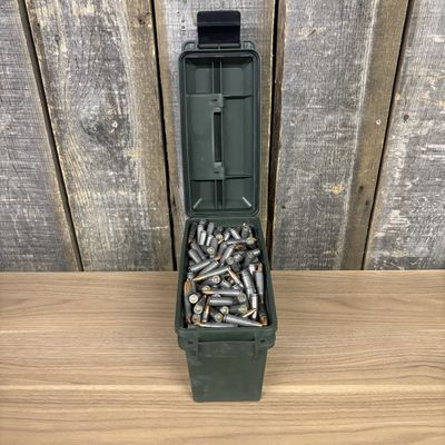 A Collection of Wolf 7.62x39mm Ammunition in a Gasketed Plastic Storage Can