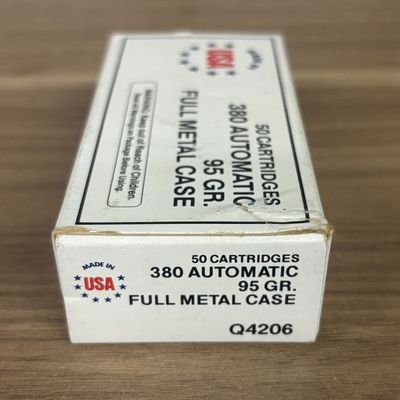 One Box of 50 Cartridges 380 Automatic 95 Grain Full Metal Case Ammunition