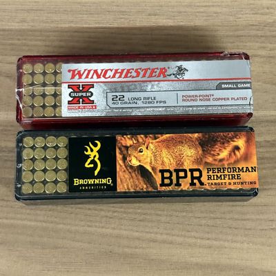 Two Boxes of Winchester and Browning 22 Long Rifle Rimfire Ammunition