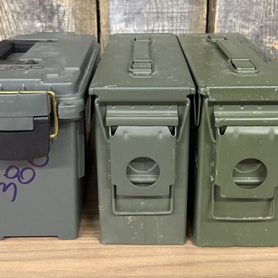 A Trio of Ammunition Cans Including Two Metal and One Plano Plastic Field Box