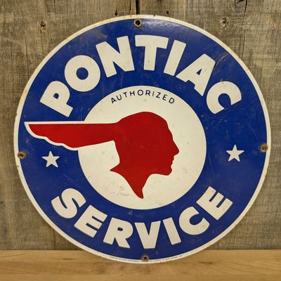 An Ande Rooney Inc. Pontiac Authorized Service Porcelain Enamel Sign