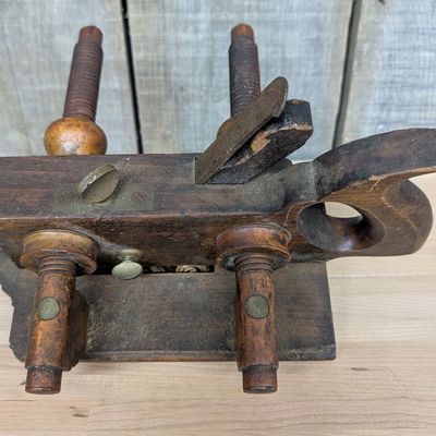 Antique Wood and Brass Handled Screw Arm Plow Plane