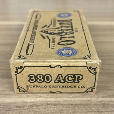A Box of Buffalo Cartridge Co. 380 ACP Ammunition