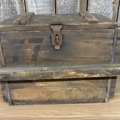 Large Industrial Wooden Slotted Crate with Flanged Base