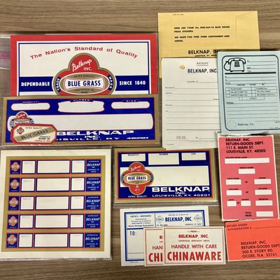 A Group of Vintage Belknap Blue Grass Hardware Advertising Labels and Business Forms