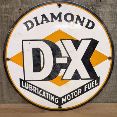 Diamond DX Porcelain Enamel Lubricating Motor Fuel Advertising Sign