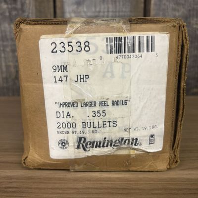 Remington 9mm 147 Grain JHP Bullets Factory Sealed Bulk Box of 2000