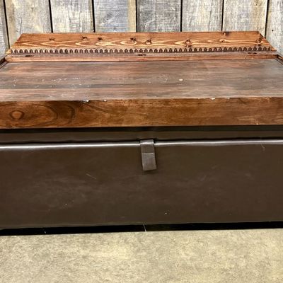 Convertible Brown Faux Leather Ottoman Guest Bed with Custom Wooden Gaming Overlay