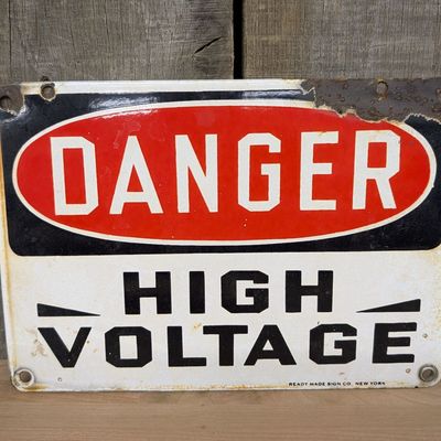Vintage Ready Made Sign Co. Porcelain Enamel High Voltage Industrial Safety Sign