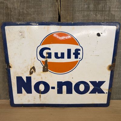 Gulf No-nox Porcelain Enamel Gas Pump Plate