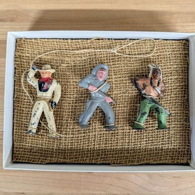 Three Vintage Cast Lead Cowboy and Native American Figures