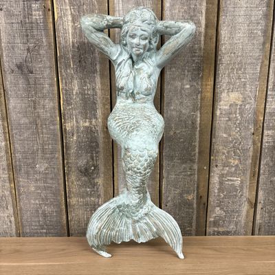 Large Cast Iron Mermaid Wall Sculpture with Verdigris Finish