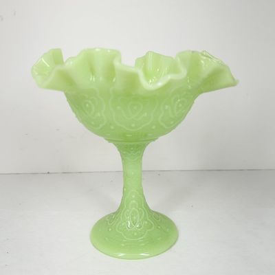 FENTON LIME SATIN GLASS COMPOTE