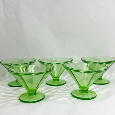 SET OF GREEN URANIUM GLASS SHERBETS
