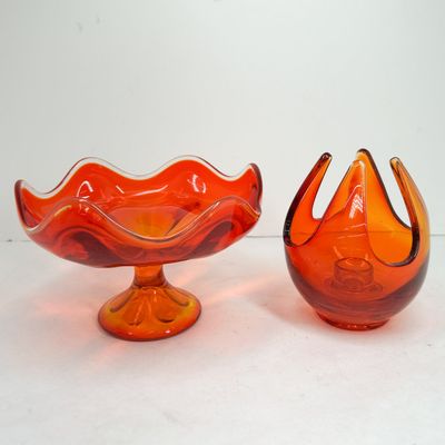 PERSIMMON ART GLASS COMPOTE AND VOTIVE