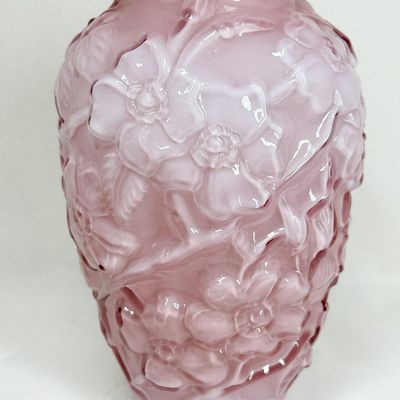 CASED PINK GLASS DOGWOOD VASE