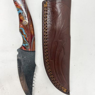 DAMASCUS FIXED-BLADE STEEL FILE KNIFE