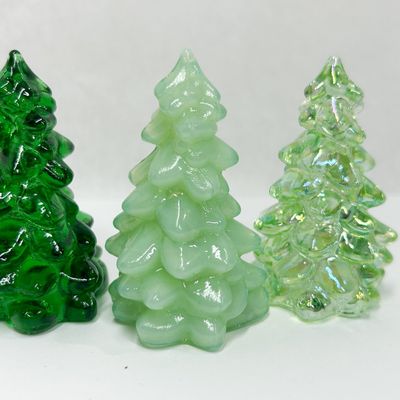TRIO OF MOSSER GREEN GLASS CHRISTMAS TREES